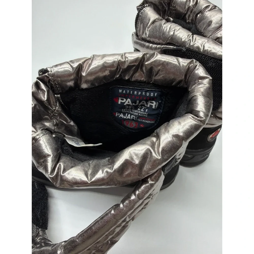Pajar Canada Kids Waterproof Snow Boots Metallic Silver Black Pajar-Tex size 1.5